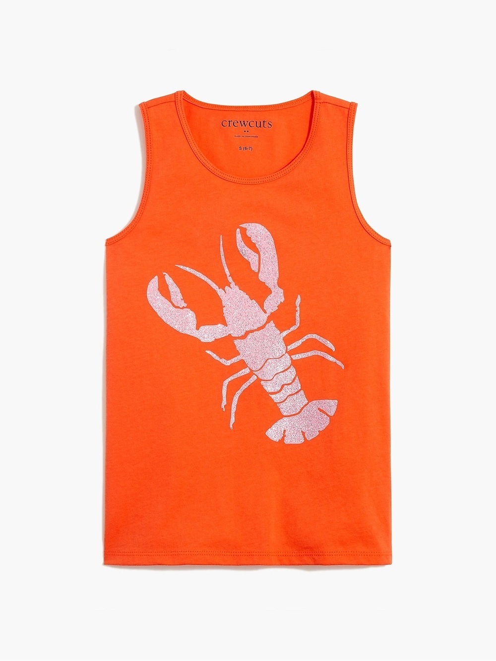 Crewcuts Tank Top Orange with Pink Glitter Lobster, Size 6-7, Kids Beach, J Crew